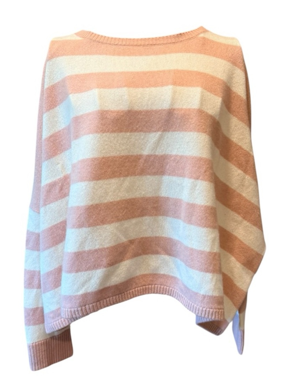Minnie Rose Crewneck Sweater 100% Cashmere Pink Cream Stripe Oversized M/L
